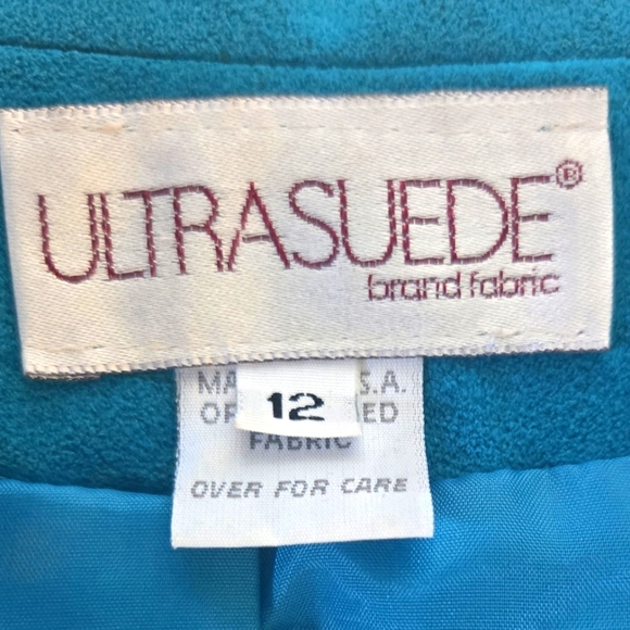 Aqua Blue Washable Faux Suede Skirt and Jacket Suit Set Size 12 - Picture 3 of 16